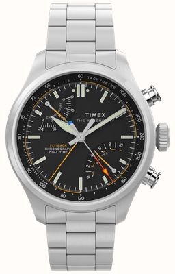 Timex Chronographe Waterbury Ace Flyback (43 mm), cadran noir / bracelet en acier inoxydable TW2Y70200