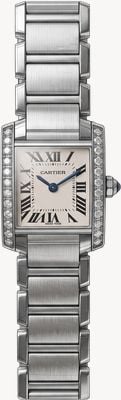 Pre-owned Cartier Tank Française After-Set Diamond Case Quartz (20mm)White Dial/Stainless Steel Bracelet Watch JMP-873559