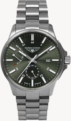 Bauhaus Aviation Titanium Automatic Power-Reserve (42mm) Dark Green Dial / Titanium Bracelet 2860M4