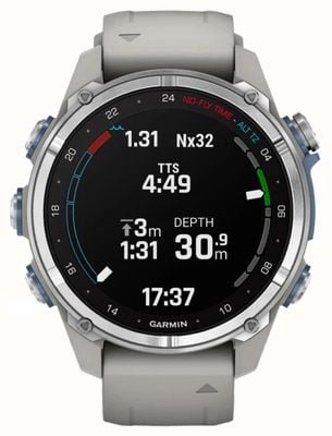 Garmin Descent mk3 潜水电脑和智能手表（43 毫米）不锈钢，带雾灰色硅胶表带 010-02753-04