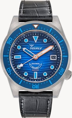 Squale Relógio Master titânio Grand Bleu 120 atm (42mm) mostrador azul 'onda' / pulseira de borracha com efeito de crocodilo preto MASTIBLBL.RAL