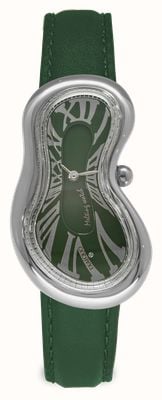 Exaequo Melting Watch Montre classique en acier inoxydable 316L (28 mm) avec cadran vert et bracelet en cuir plat vert EX 0001.0005