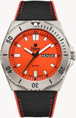 Tutima Glashütte M2 Seven Seas オートマティック (44 mm) シグナルオレンジダイアル / ブラックケブラーラバーストラップ ウォッチ 6151-07