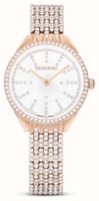 Swarovski Mostrador prateado feminino atrai (30 mm) / pulseira de aço inoxidável em tom de ouro rosa com conjunto de cristais 5644053