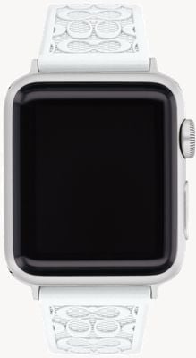 Coach Apple Watch-bandje (38 mm/40 mm/41 mm) van wit en zilverkleurig siliconen. 14700210