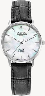 Roamer Zegarek Valais kwarcowy (32mm) tarcza perłowa / zegarek z zestawem czarnego skórzanego paska i bransolety mesh ze stali nierdzewnej 989847 41 20 05