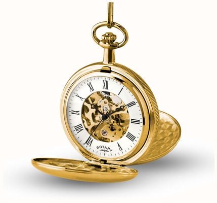 Rotary Механические карманные часы-скелетон (43 мм), белый циферблат/корпус и цепочка из нержавеющей стали с золотым PVD-покрытием MP00727/01