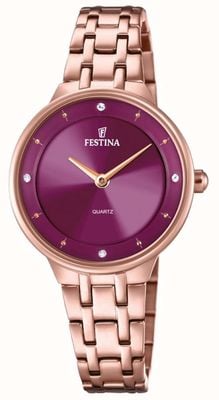 Festina Dames rose-pltd. horloge w/cz set & stalen armband F20602/2