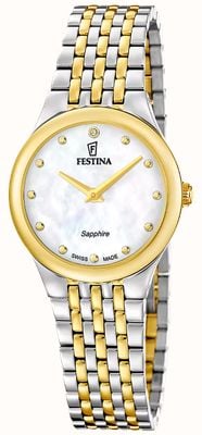 Festina Relógio Grace de quartzo suíço (29 mm) com mostrador em madrepérola e pulseira bicolor em aço inoxidável. F20097/1
