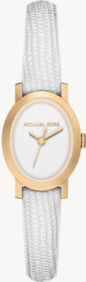 Michael Kors Mini Maude (20,5 mm) cadran blanc / bracelet en cuir blanc MK7586