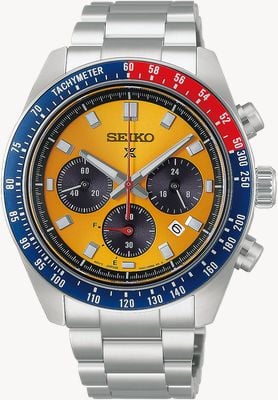 Seiko Prospex Speedtimer “Racing” Solar Chronograph (41.4mm) Yellow Sunray Dial / Stainless Steel Bracelet Watch HBJ004P1