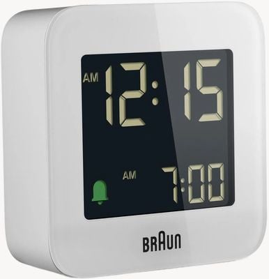 Braun Reloj despertador digital LCD de viaje Bc08 - blanco - 5,8 cm de ancho x 5,8 cm de alto x 2,0 cm de profundidad BC08W