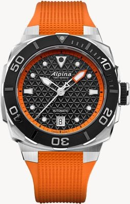 Alpina Seastrong Diver Extreme Automatic (39mm) Black Textured Dial / Orange Rubber Strap Watch AL-525BO3VE6