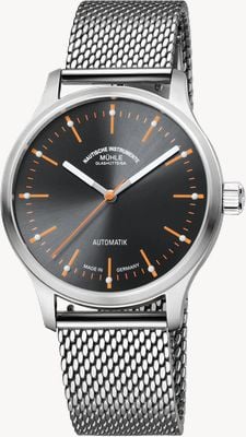 Mühle Glashütte Szara automatyczna tarcza Panova (40 mm) w kolorze szarego słońca / bransoleta milanaise ze stali nierdzewnej M1-40-75-MB