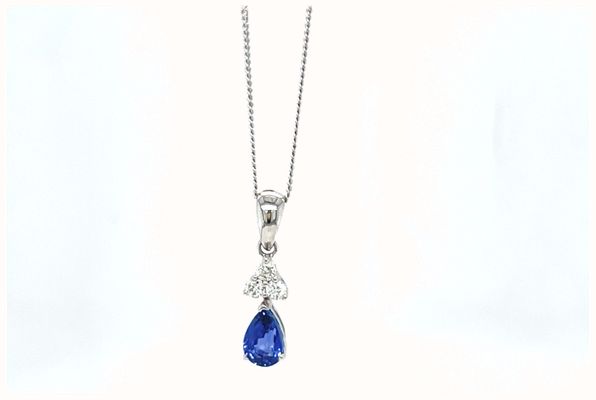 James Moore Clarity 18ct W/g 3 Dia Pear Saph Pendant CP300050S