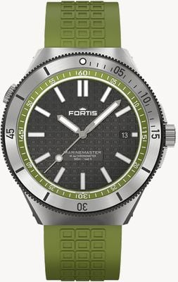 FORTIS Marinemaster M-44 Chronometer Woodpecker Green (44 mm) Horizont ultraflexibles Kautschukarmband F8120019