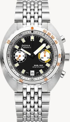 DOXA Sub 200 t.graph ii sharkhunter (42mm) schwarzes ikonisches Zifferblatt / Edelstahl-Reiskorn-Uhr 806.10.101.10