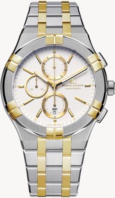 Maurice Lacroix Aikon Quartz Chronograph Duotone (42mm) White Dial / Two-Tone Stainless Steel Bracelet AI1118-PVY03-130-1