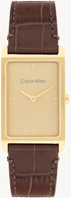 Calvin Klein Ck dapper (24 mm) mostrador dourado / pulseira de couro marrom 25200530