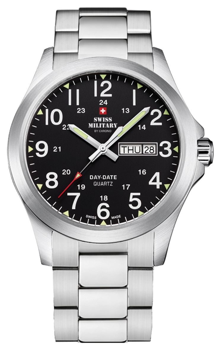 Swiss Military by Chrono Cadran noir, bracelet en acier montre