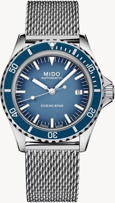 MIDO Ocean Star Tribute Automatico Edizione Speciale (40,5mm) Quadrante blu / Bracciale mesh acciaio inossidabile M0268071104101
