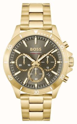 BOSS Herentrui | kaki chronograaf wijzerplaat | gouden roestvrijstalen armband 1514059
