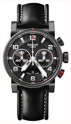 Hanhart Primus racer cronografo automatico (44 mm) quadrante nero / cinturino in pelle nera - m 741.510-0020