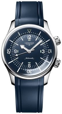 LONGINES Montre de plongée Legend chronomètre automatique certifiée (39 mm) cadran laqué bleu / bracelet en caoutchouc bleu L37644909