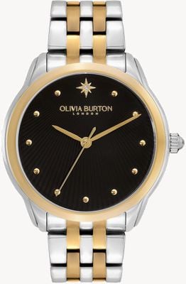 Olivia Burton Zeitloser Klassiker Himmlisches Sternenlicht | Schwarzes Zifferblatt | Zweifarbiges Edelstahlarmband 24000049