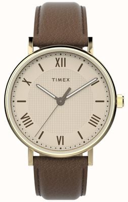 Timex Montre Southview pour homme (41 mm), cadran crème / bracelet en cuir marron TW2V91300