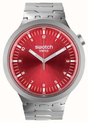 Swatch 大大胆讽刺猩红色闪光（47毫米）酒红色表盘/不锈钢 SB07S104G