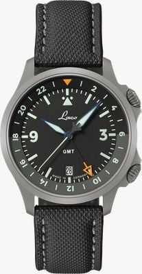 Laco Frankfurt GMT Schwarz Automatic (40mm) Black Dial / Black Fibertech & Striped Nylon Straps 862187
