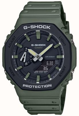 Casio G-shock | núcleo de carbono | pulseira de borracha verde | tela digital GA-2110SU-3AER