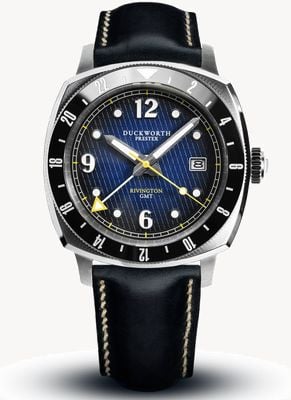 Duckworth Prestex Rivington GMT (42 mm), blaues Zifferblatt / blaues Lederarmband D489-03-D