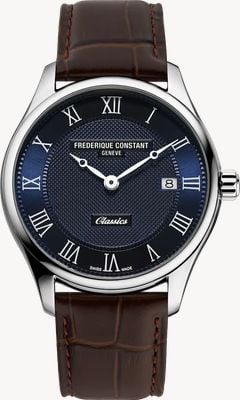 Frederique Constant Classics Quartz Date (40mm) Blue Clous de Paris Guilloché / Dark Brown Leather Strap FC-220N5B6