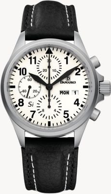 Damasko DC57 Chronograph TOP Automatic (40mm) Luminova C1 White Dial / Black Leather Strap SW10060.11