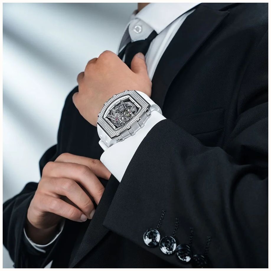 TSAR BOMBA Elemental Series Crystal Automatic (43mm) White Skeleton Dial / White FKM Rubber Strap TB8208D-11 - 备用视图 6