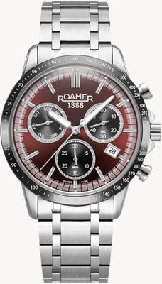 Roamer Cronógrafo de quartzo Mercury (43,5 mm) mostrador burgundy / pulseira de aço inoxidável 968988 41 65 20