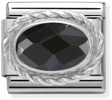 Nomination Classic FACETED Cubic Zirconia In Stainless Steel With Sterling Silver Setting And Detail Black Charm 330604/011