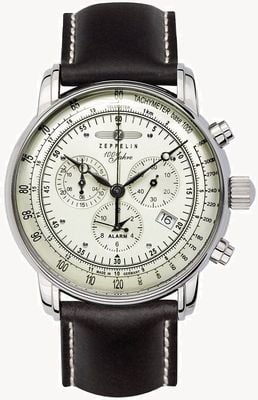 Zeppelin Chronographe à quartz 100 ans (42 mm) cadran entièrement luminescent / bracelet en cuir noir 8680-3