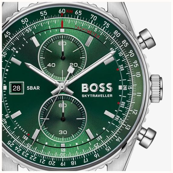 BOSS Mens Skytraveller Chronograph Green Dial Mesh Bracelet BOSS Watch 1514347 - vista alternativa 4
