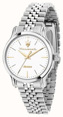 Maserati Reloj epoca solar para mujer (34 mm) esfera blanca/brazalete de acero inoxidable R8853118519