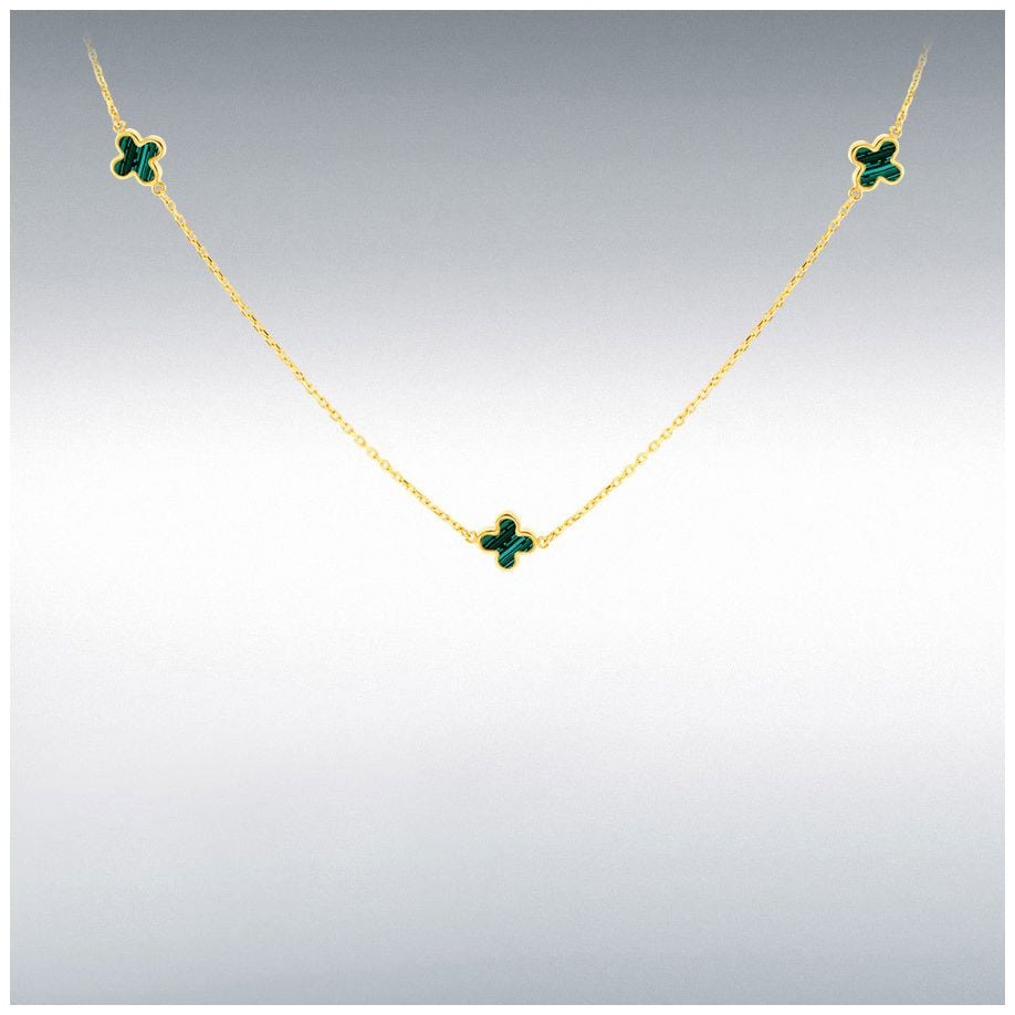 James Moore & Co 9ct yellow gold 3 Malachite Petal clover Jewellery