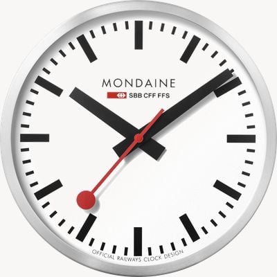 Mondaine Reloj de pared Sbb (40 cm) esfera blanca / caja de aluminio plateado A995.CLOCK.16SBB