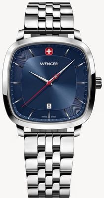 Wenger 复古经典石英表（37毫米）蓝色旭日纹表盘/不锈钢表带 01.1921.103