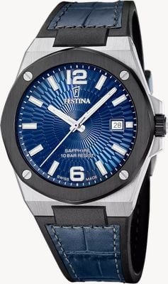 Festina Swiss Made Vallée Quartz (42mm) Blue Dial / Blue Hybrid Leather Strap F22001/2