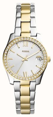 Fossil Szkarłatna mini damska | srebrna tarcza | zestaw kryształów | dwukolorowa bransoletka ES4319