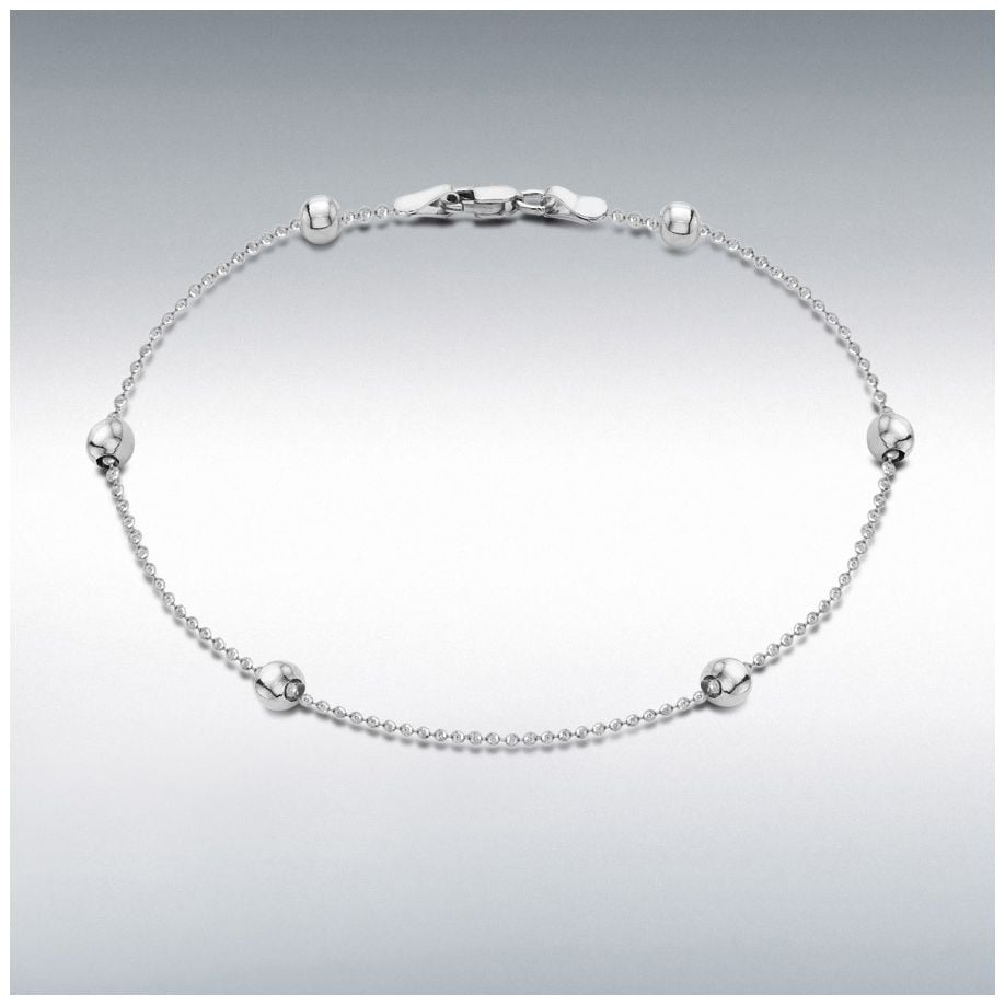 James Moore & Co Sterling Silver 6 x 4mm Ball Chain Anklet Jewellery