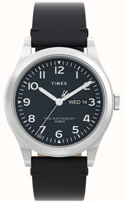 Timex Reloj Waterbury (39 mm) para hombre con esfera negra y correa de piel negra. TW2W14700