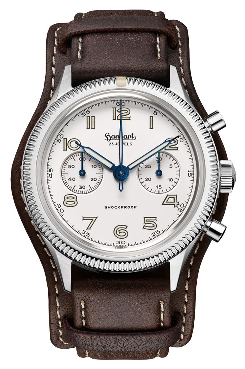 Hanhart 417 es moby dick (42 mm) cadran blanc / bracelet montre